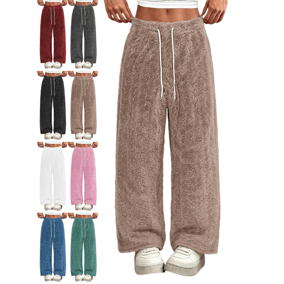 Women's Fleece Pajama Pants Mid Weight Warm Lounge Bottoms Drawstring Elastic Waist Casual Soft Sleepwear