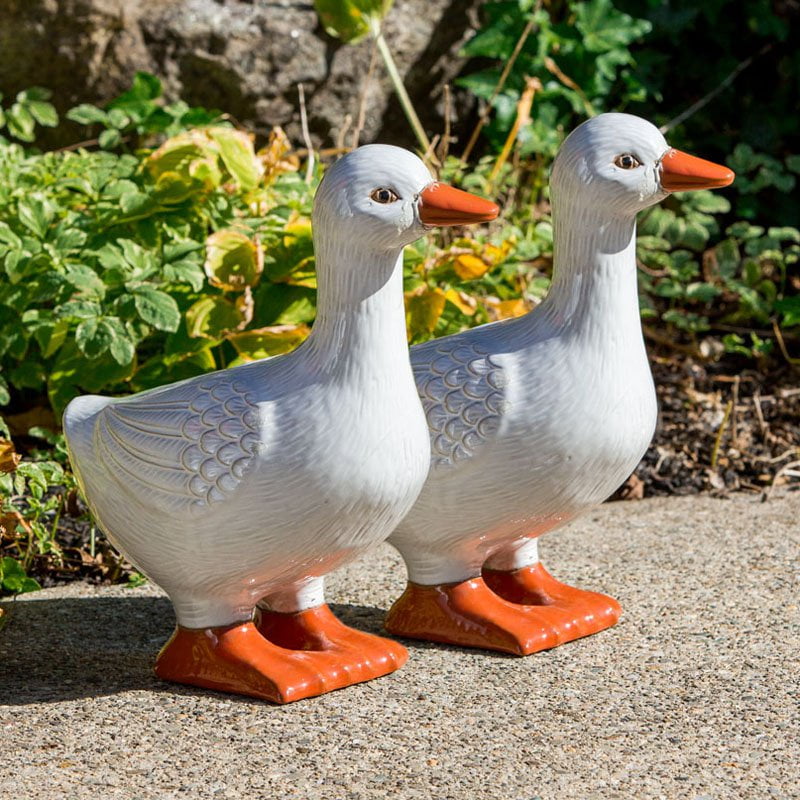 Alfresco Home Ceramic Goose Garden Statue White