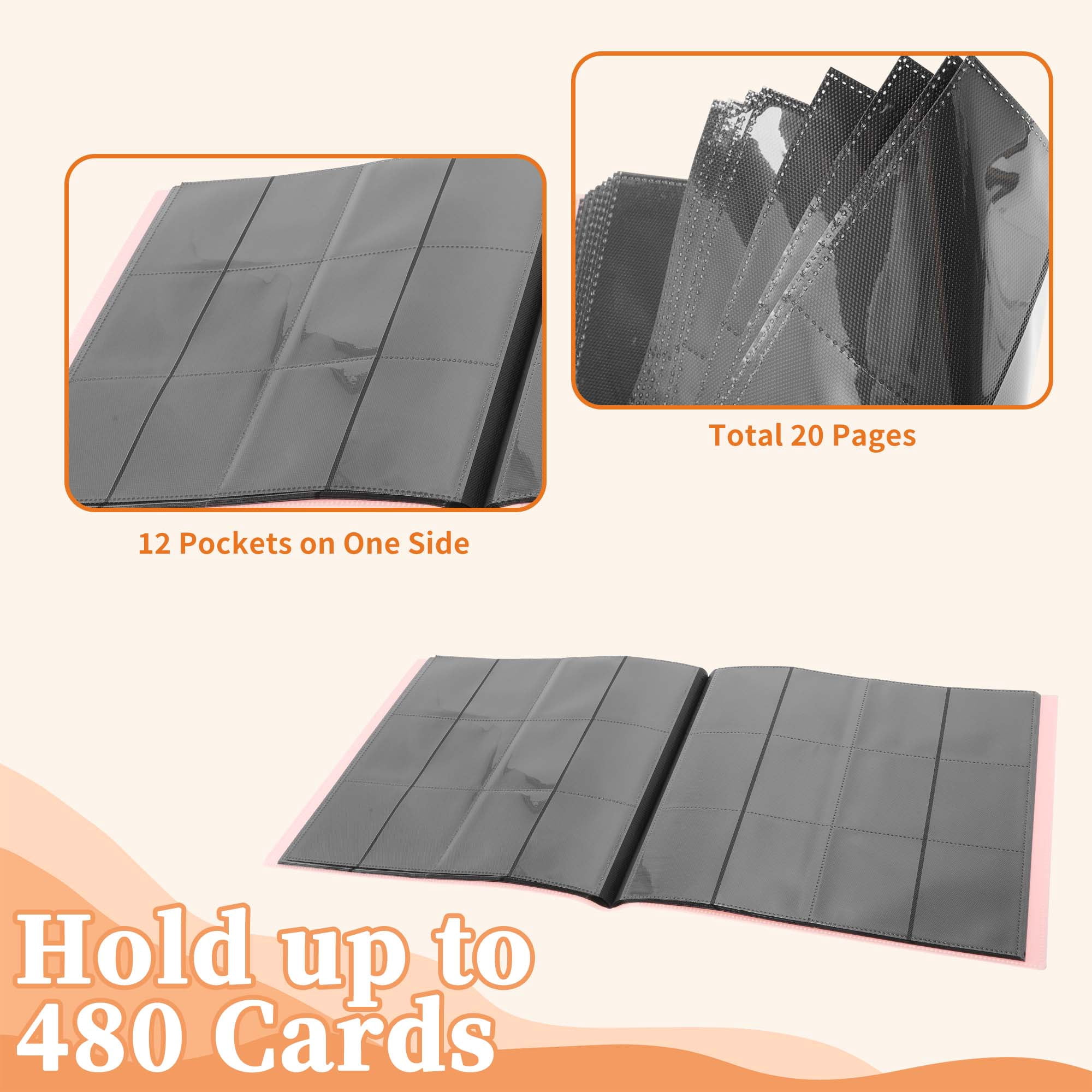Unique Bargains Card Binder with 12 Pockets and 20 Pages for 480 Card Capacity ["Pink"]