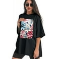 thumbnail image 3 of Plus Size Shirt for Women Oversized Black Tops for Women Short Sleeves Shirt for Women Flower19 T Shirt Crewneck Shirt for Women M, 3 of 5