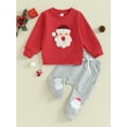 thumbnail image 2 of Bagilaanoe 2Pcs Toddler Baby Boy Christmas Clothes Santa/Elk Embroidery Long Sleeve Sweatshirt Tops + Sweatpants 6M 9M 12M 18M 24M 3T Kids Fall Pants Set, 2 of 9
