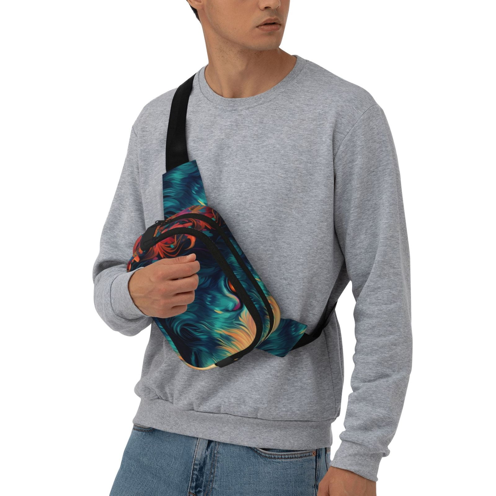 Picia Colorful Flower Goat Print Square Double-Layer Waist Bag Mini Adjustable Waist Belt Bag Exercise Running Travel Hiking