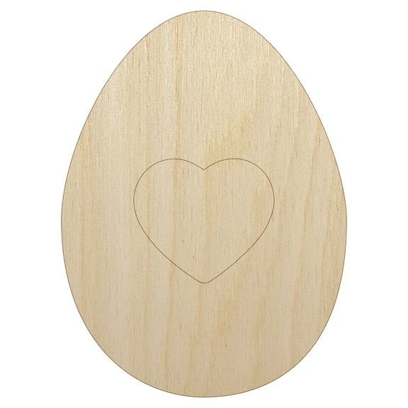 Egg Solid with Heart Wood Shape Unfinished Piece Cutout Craft DIY Projects - 4.70 Inch Size - 1/8 Inch Thick