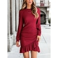 thumbnail image 3 of Cupshe Women's Burgundy Wrap Ruffled Ruched Mini Dress, Size S-XL, 3 of 6