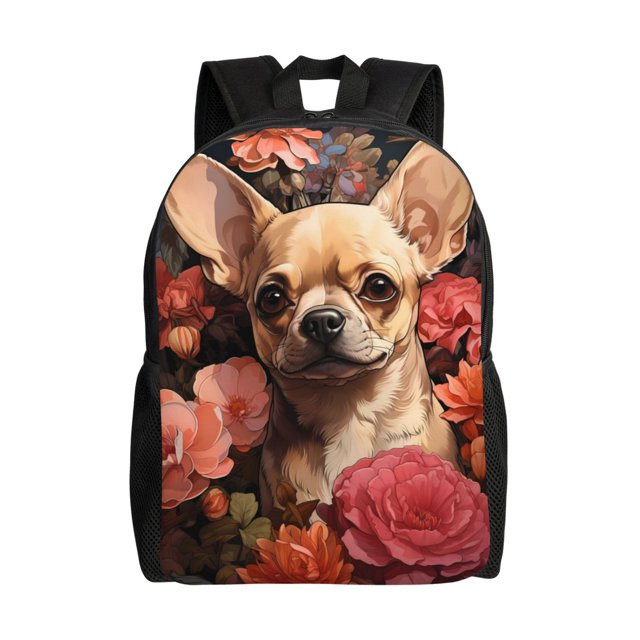 Easygdp Vintage Red Flower Chihuahua Mochila Versátil y Elegante: Comodidad, Almacenaje y Durabilidad para la Universidad, Trabajo, Viajes y Uso Diario