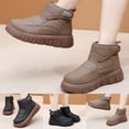 thumbnail image 2 of Platform Snow Boots for Women Hook and Loop Waterproof Leather Furry Lined Winter Ankle Boots Casual Round Toe Flat Walking Shoes Khaki Size 8, 2 of 7