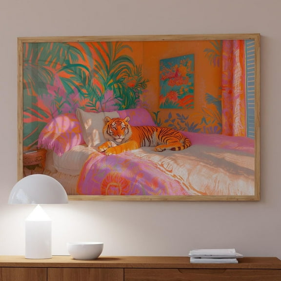 Bedroom Wall Decor, Tiger Poster, Dopamine Decor, Maximalist Poster, Preppy Poster, Bar Cart Print, Trendy Art Tiger In Bed Poster Wall Art, Modern Wall Decor, 8x12 UNFRAMED