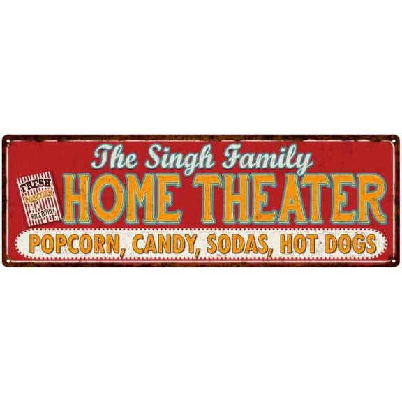 The SINGH Family Home Theater Sign Gift 6x18 Metal Movies Decor 206180100396