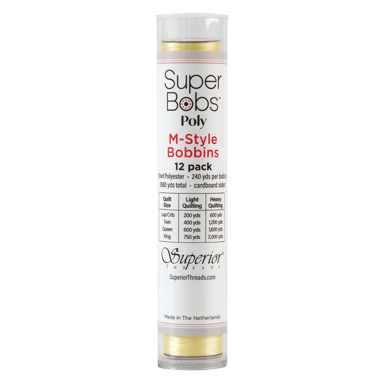 SuperBobs Polyester M-Style Bobbin 12 Pack Light Yellow
