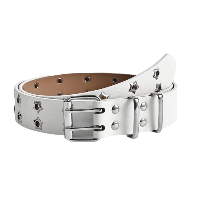 Cinturón Punk para mujer Sunnimix Doble Ojal blanco
