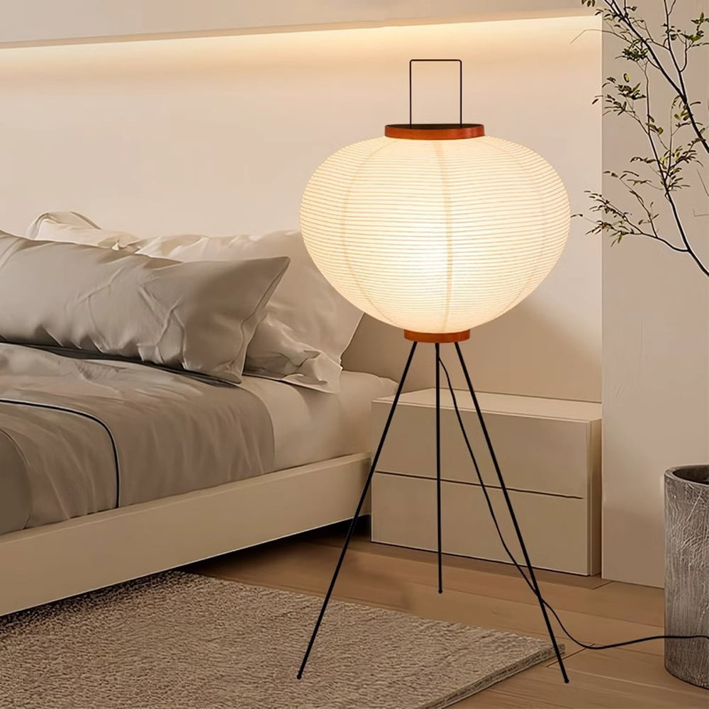 Elinkume Handmade rice paper modern floor lamp for bedroom, living room and office (bulb not included).