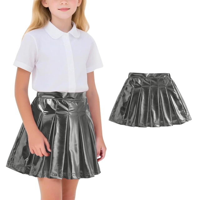 Falda para niñas, de poliéster, de color liso, brillante, para baile, fiesta, informal, a la moda