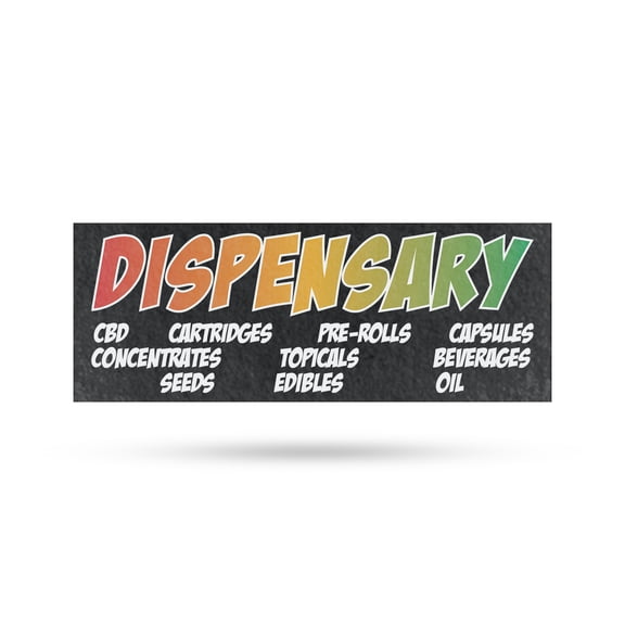 Dispensary CBD Pre Rolls Edibles Vinyl Decal 12 Inch x 5 Inch Weatherproof Heavy-Duty Adhesive Backing | Herbal Wellness, CBD Shops, Customer Ready | Made in USA