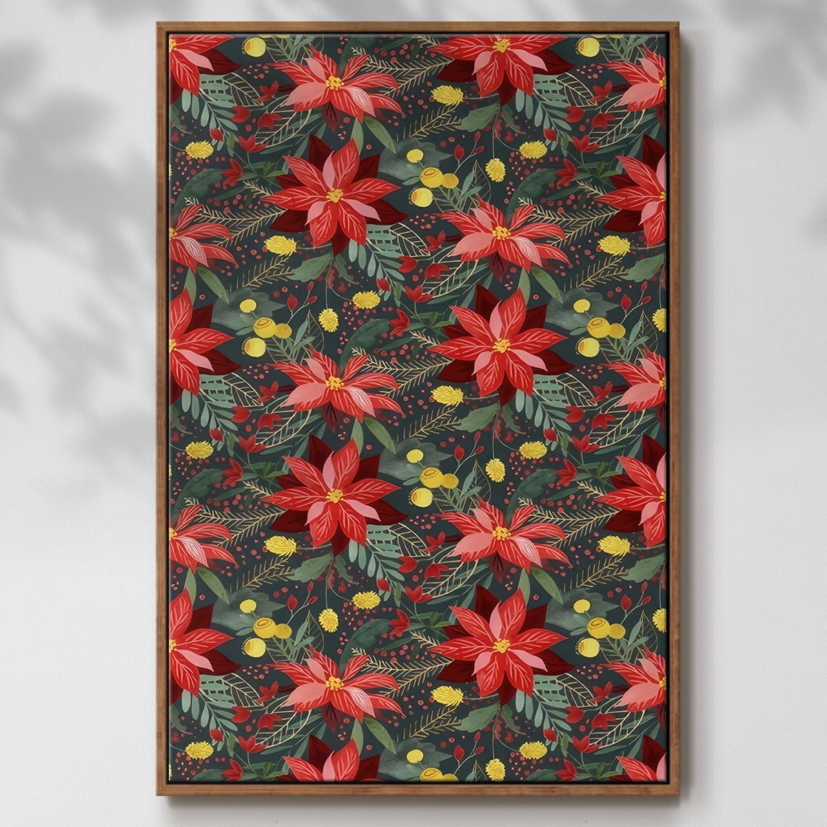 Bright Christmas Night Collection E - Framed Gallery Wrapped Holiday Canvas - 25 x 37 - Rosewood Frame