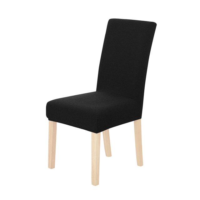 Deconovo - Funda elástica a rayas para silla de comedor, extraíble, corta, de jacquard, para boda, juego de 2, color negro