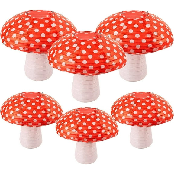 Paper Lanterns,Mushroom Hanging Lanterns,Happon 6 Pcs Large Paper Lantern Mushroom Shaped Paper Lantern for Nursery Garden Christmas Halloween Party Decoration and Party Garden Wedding