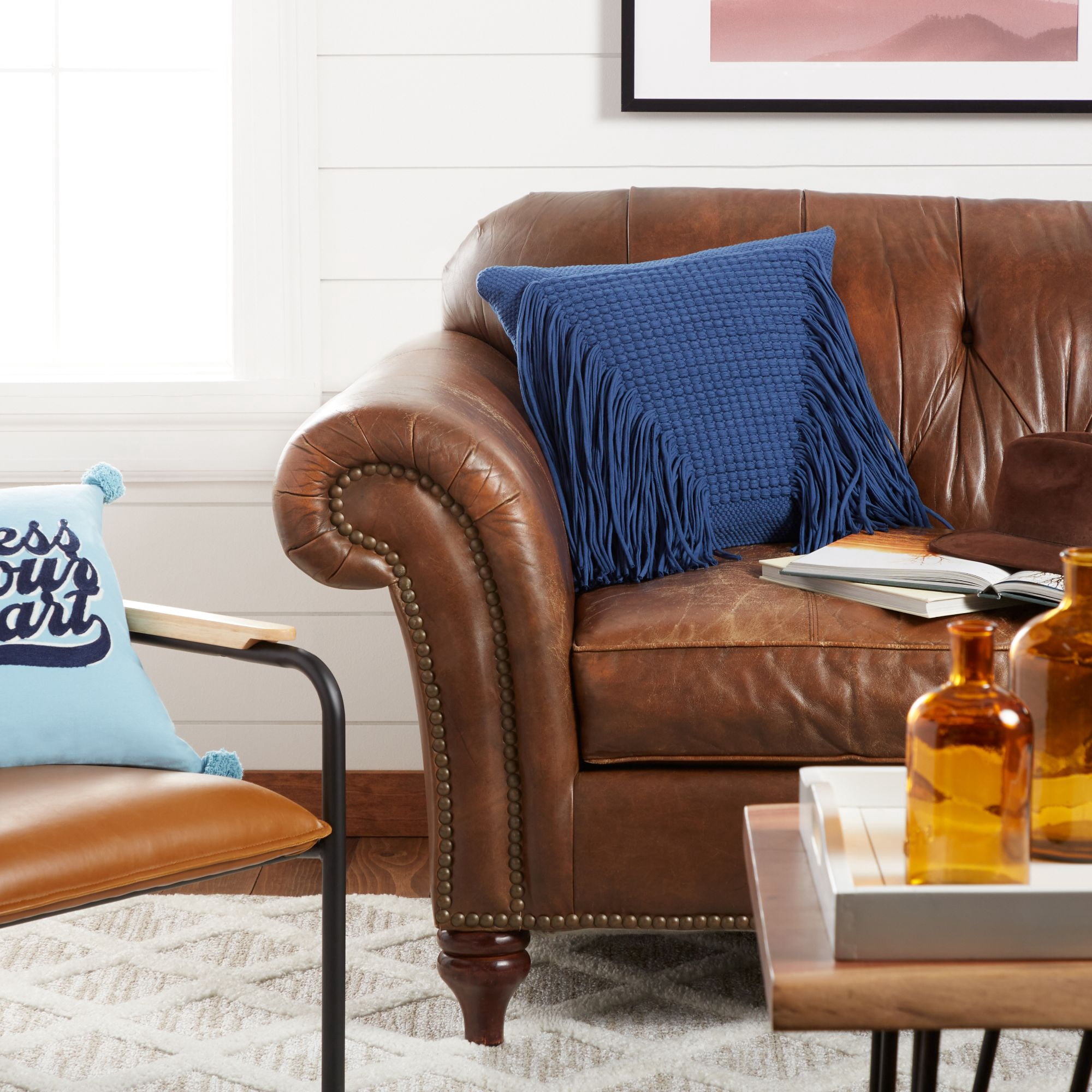 Wanda June Home Jersey Knit Fringe Pillow, 1 Piece, Blue, 18"x18" by Miranda Lambert