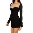 thumbnail image 3 of SAYOO Vestido de Manga Larga para Mujer con Tirantes Ajustables, Ropa de Verano de Malla Transparente de Color Sólido SAYOO casual, 3 of 9