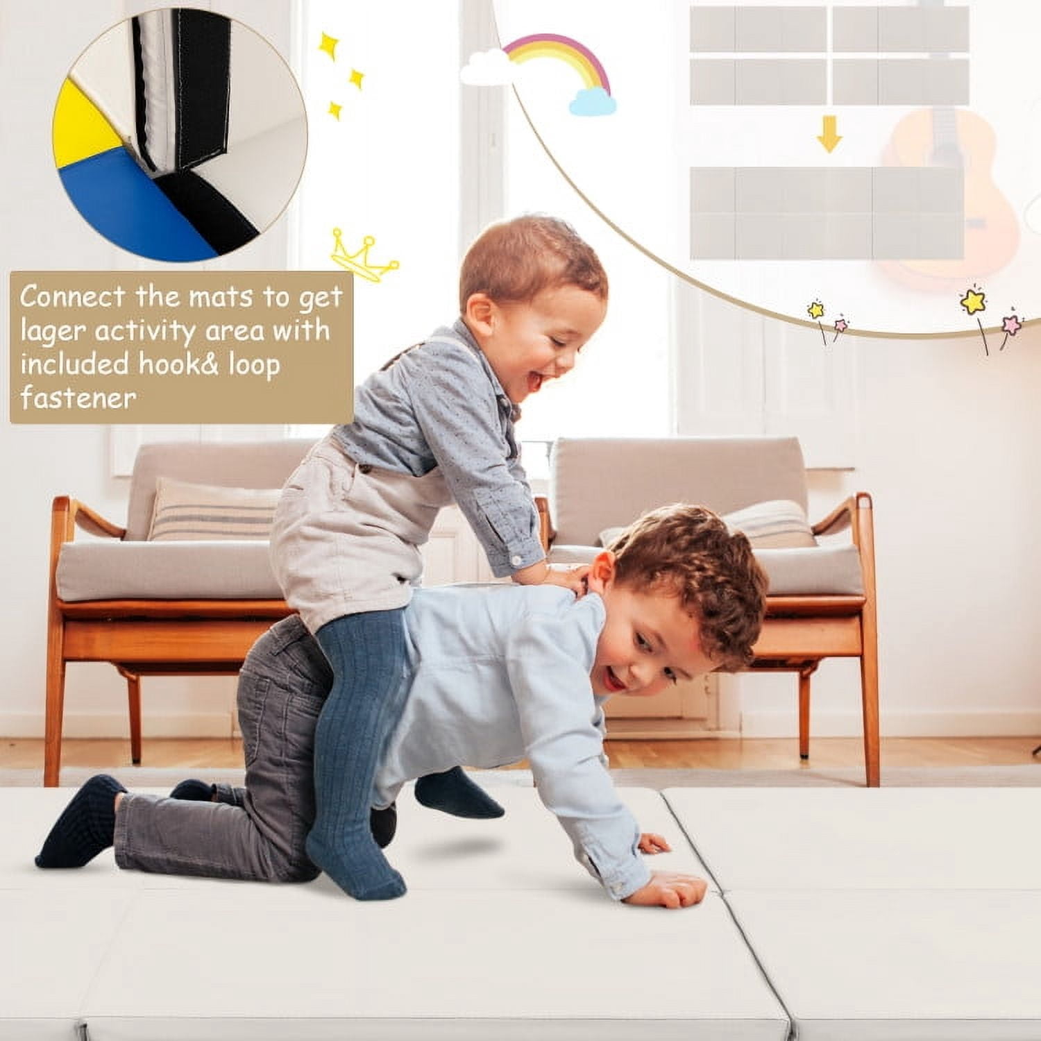 Resenkos Gymnastics Mat, Exercise Tumbling Mat,6 x 2 FT Tri-Fold Gym Mat with Handles and Removable Zippered Cover-Light Gray