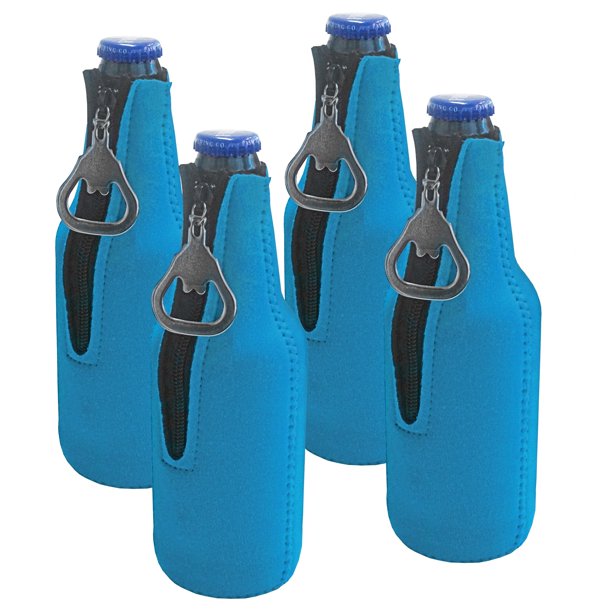 Zipper Beer Bottle Cooler Sleeve with Bottle Opener