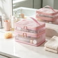 thumbnail image 5 of Double Layers Cosmetic Travel Bag, Large Capacity Mesh Makeup Organizer, Water-Resistant Toiletry Case, Pink, 5 of 5