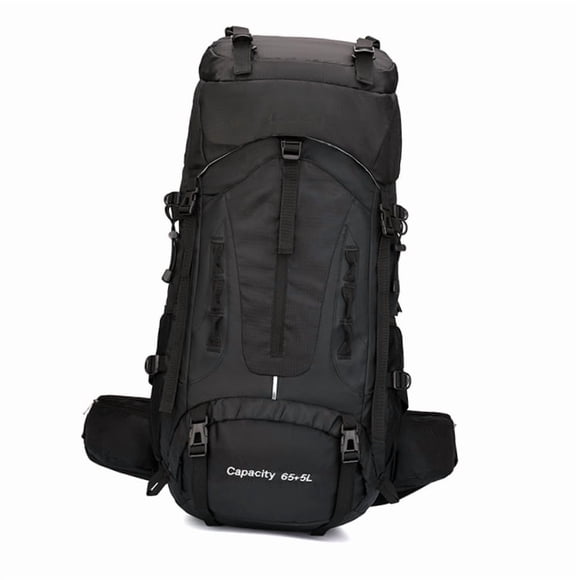 70L Nylon-Polyester Outdoor Sports Backpack with Air Cushion Shoulder Straps, Lightweight Hiking Bag featuring Buffer Sponge & Scientific Partition Storage, 33x24x70cm Black Camping Travel Pack for