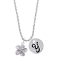 thumbnail image 1 of Delight Jewelry Silvertone Purple Plumeria Flower Silvertone Script Initial Disc - Y - Charm Necklace, 20"+3", 1 of 4