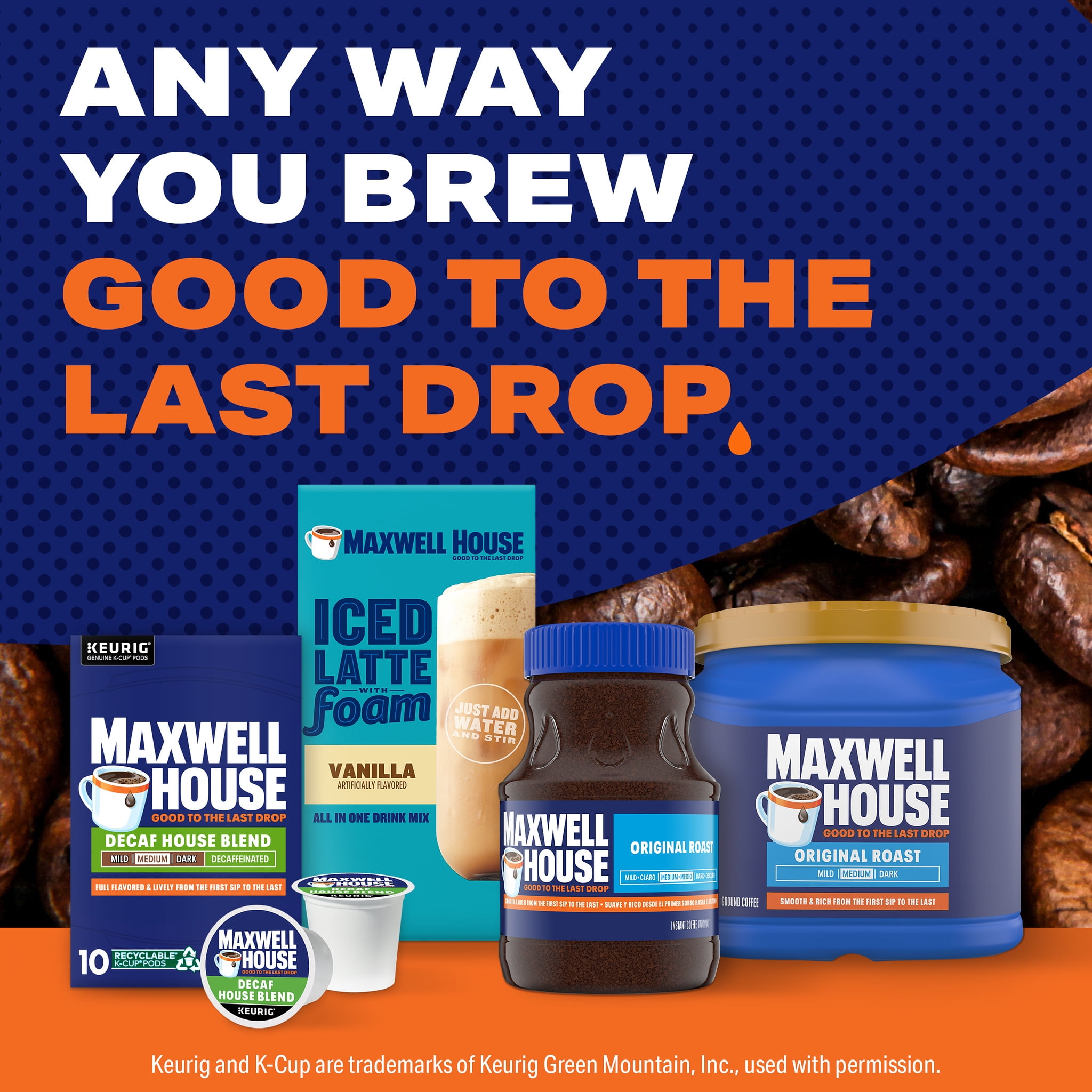Maxwell House Decaf House Blend Medium Roast K-Cup Coffee Pods, 10 CT (3-Pack)