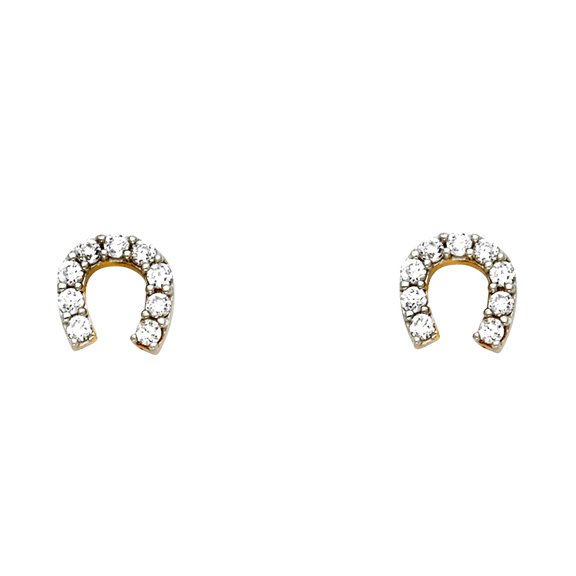 14k Yellow Gold Horseshoe Cubic Zirconia Post Earrings 8x7mm Stud Earring for Women - 1.3 Grams