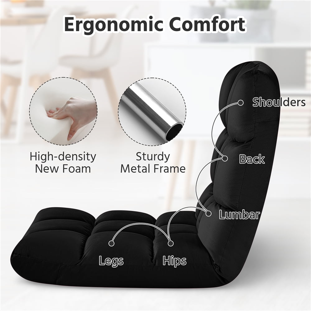 Yaheetech Floor Folding Padded Lounge Chair with 14 Adjustable Positions,Black