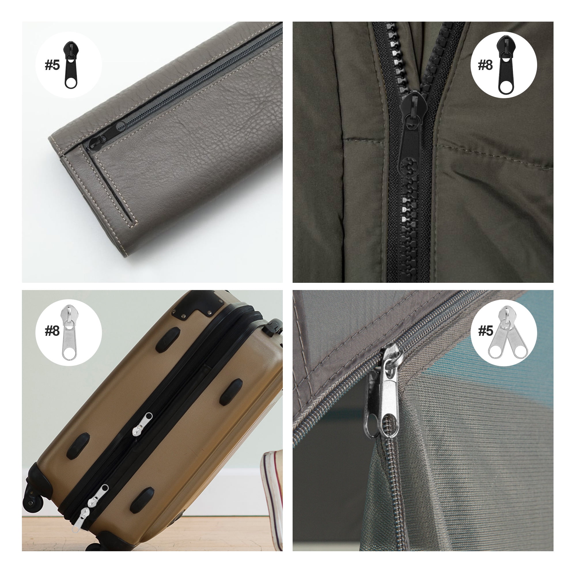 Workhe 194pcs/Bag Zipper Repair Kit Zip Slider Universal clothes