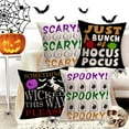 thumbnail image 2 of Fall Halloween Decor Throw Pillow Covers Set of 4 16x16 Inch Witch Bat Spooky Scary Skull Hocus Pocus Farmhouse Saying Pillow Cases Cotton Linen October 31 Cushion Cover Black White, 2 of 4