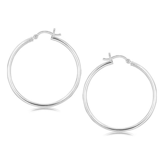 Sterling Silver Rhodium Plated Thin and Polished Hoop Earrings (35mm)