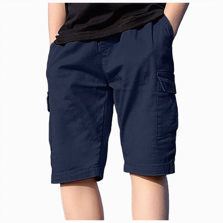 Gubotare Boys Cargo Shorts Elastic Waist Casual Shorts with Multi-Pockets for Kids School and Outdoor Size 8-9 (Blue 8-9 Years)