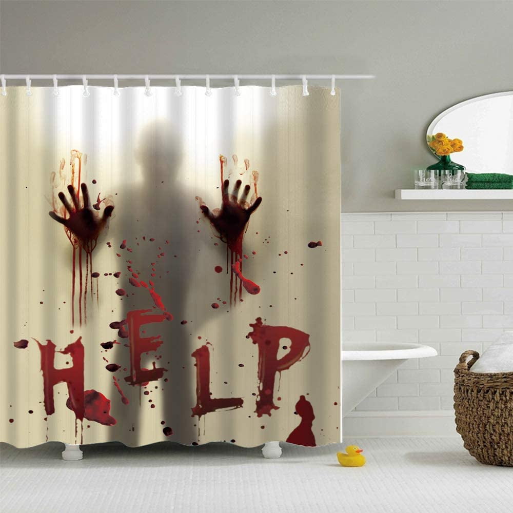 Halloween Bath Curtains Horror Ghost Theme Cloth Fabric Shower Curtain Sets Sugar Skull Bathroom & Toilet Decor with Hooks Waterproof Washable 72 x 72 inches Long Black Red