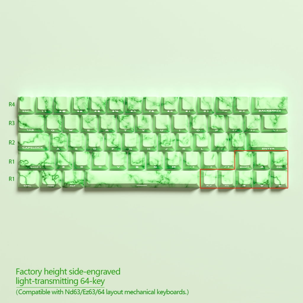 Zeiwohndc 64/74Key Keycaps Emerald Theme Keycap Side Print Backlit Keycaps for Keyboards