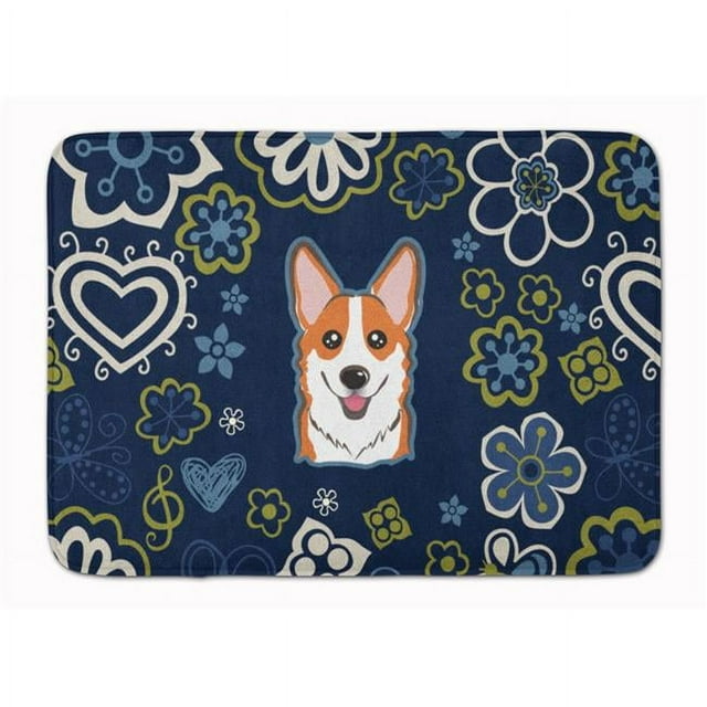 Carolines Treasures BB5105RUG Bleu Fleurs Rouge Corgi Machine Lavable Mémoire Mousse Tapis