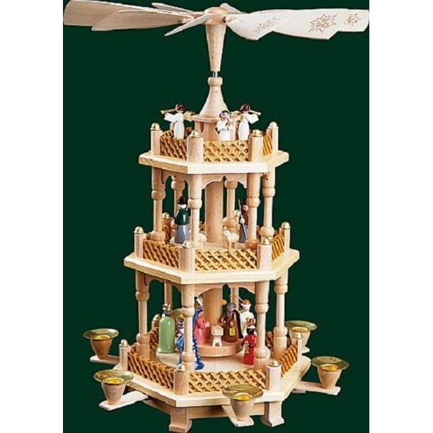 2 Tier Nativity Colorful German Wood Christmas Pyramid
