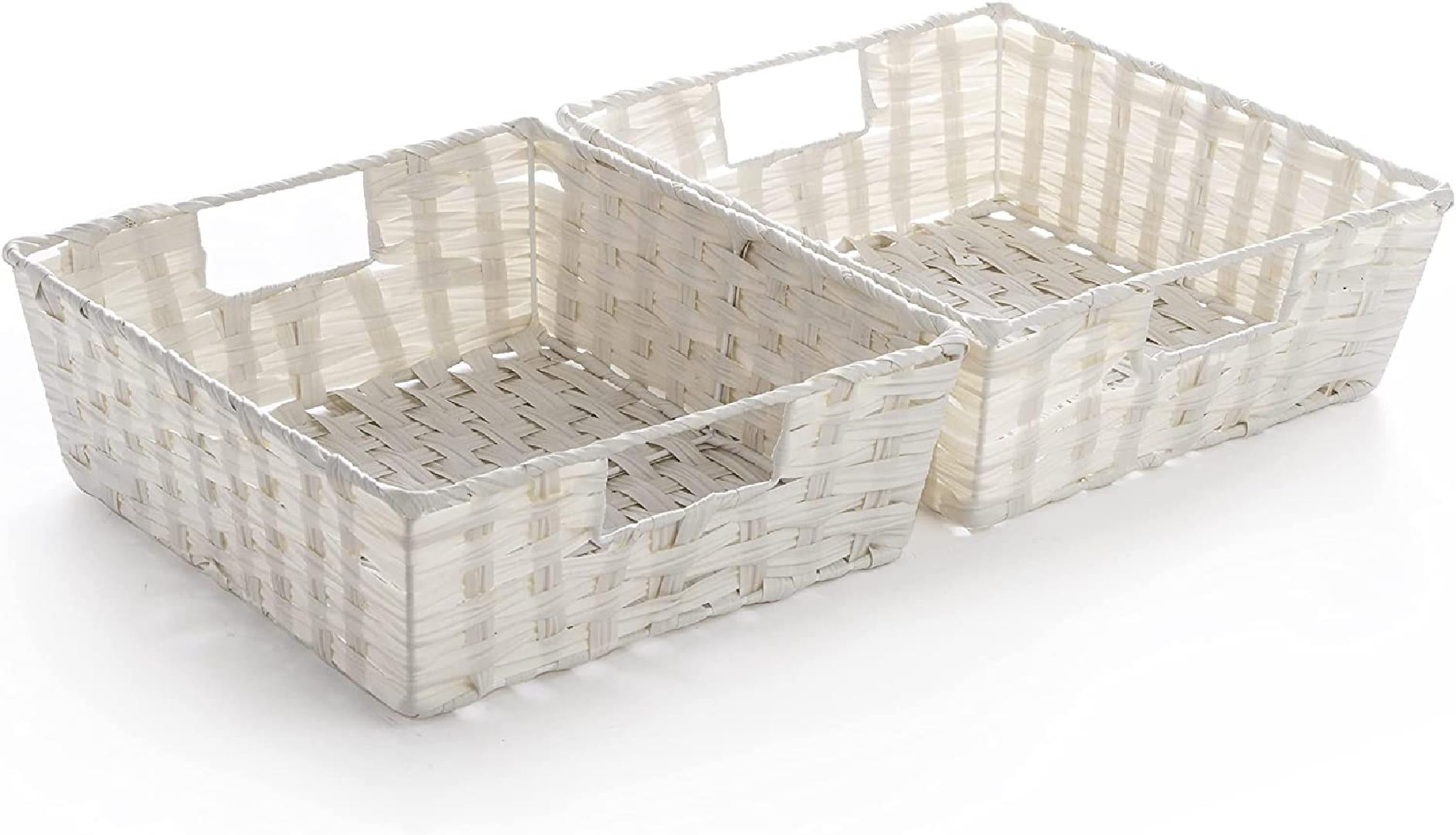 2 Pack Woven Resin Basket Organizer Shelf Organizer with Builtin