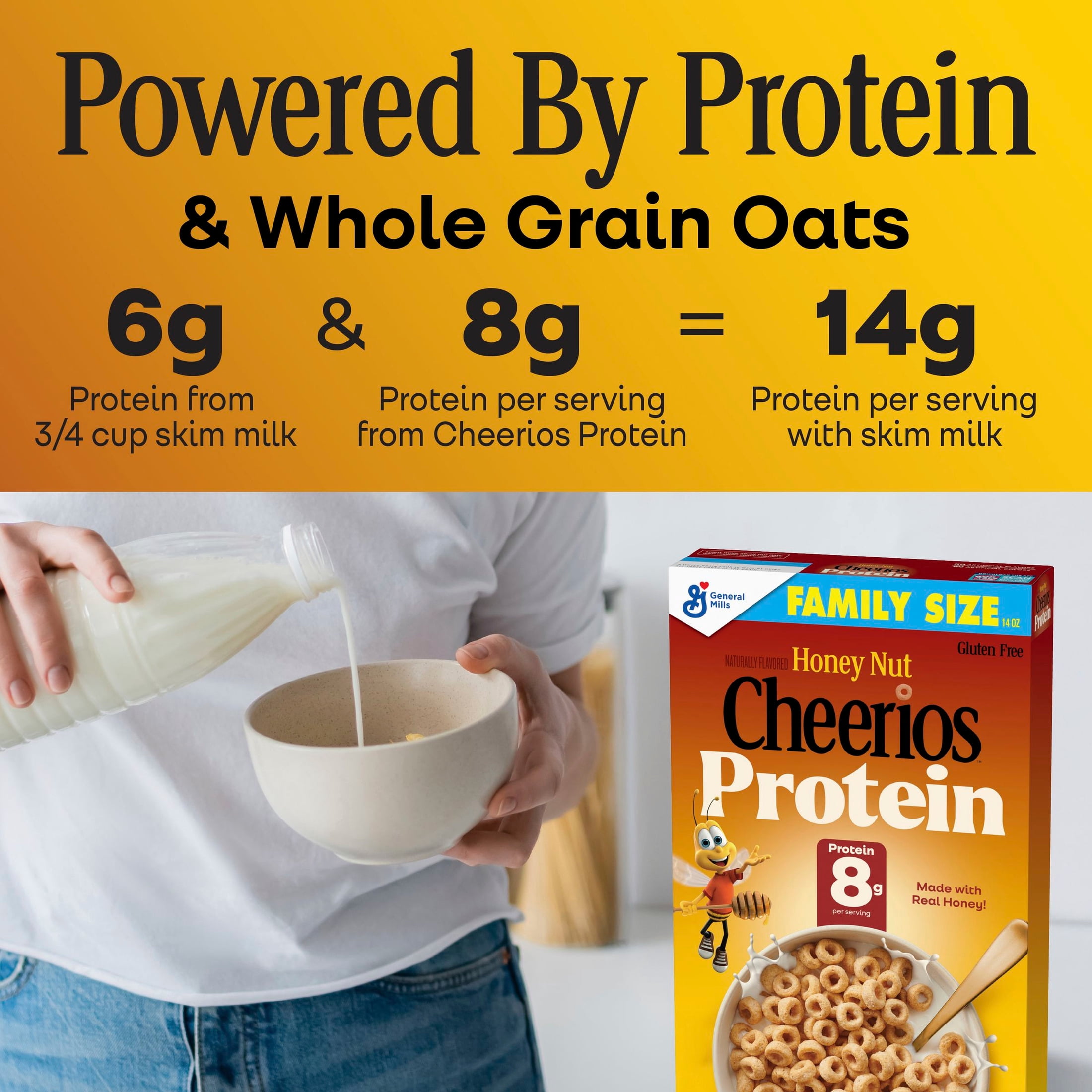 Cheerios Protein Cereal, Honey Nut, 8g Protein, Family Size, 14 oz