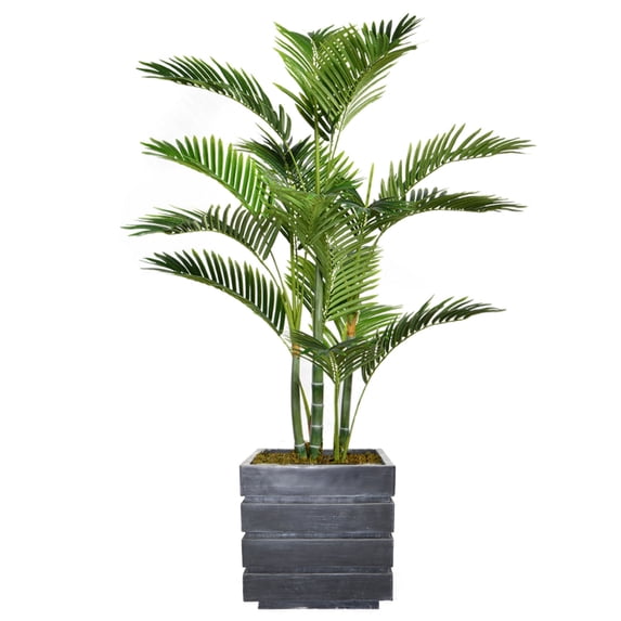 54" Tall Palm Tree Artificial Indoor and Outdoor Decorative Faux with Burlap Kit and Fiberstone Planter by Minx NY