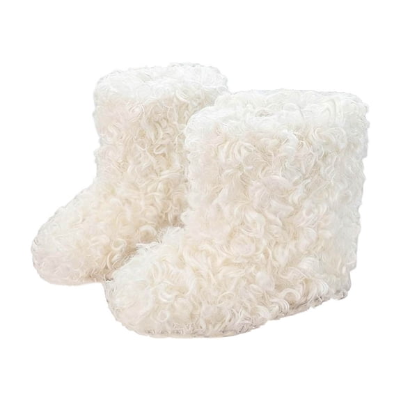 DMDUOU Faux Fur Snow Boots for Toddler Girls Fluffy Furry Mid Calf Boots Winter Warm Outdoor Flat Boots White 30