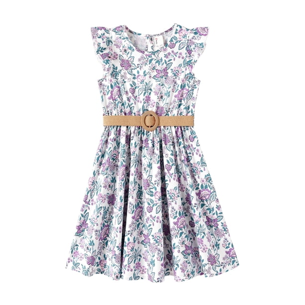 Vestido PATPAT Boho Floral con Mangas con Volantes y Cinturón 8-9 Años