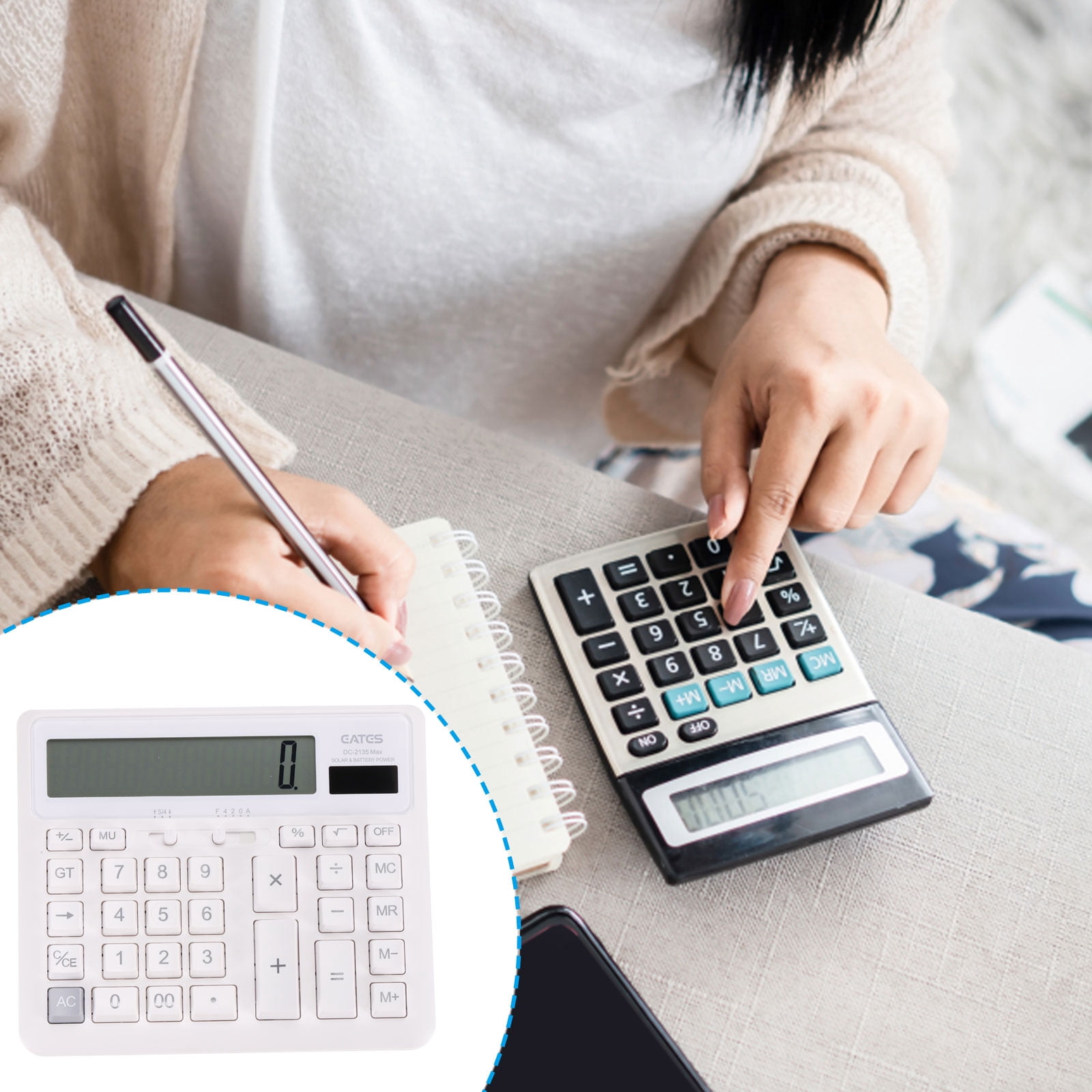 Uxcell Solar Battery Dual Powered 12 Digit Desk Calculator Electronic Calculator, White