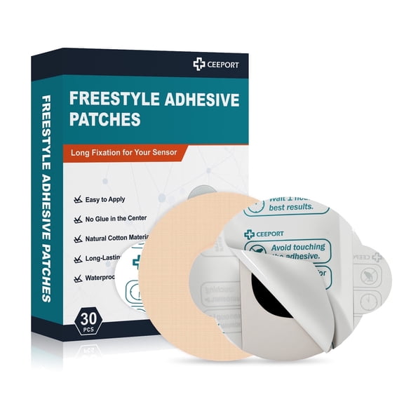 Ceeport 30 Pack Freestyle Adhesive Patches, Sensor Covers Intended for Freestyle Libre 2/3-Enlite-Medtronic Guardian, CGM Sensor Patches, No Glue in The Center, Long Fixation for Your Sensor(Tan)