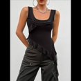 thumbnail image 4 of Top Corto Y2K para Mujer, para Salir, de Verano, Sin Mangas, Asimétrico, de , Ajustado, para Fiesta. Negro XL, 4 of 7