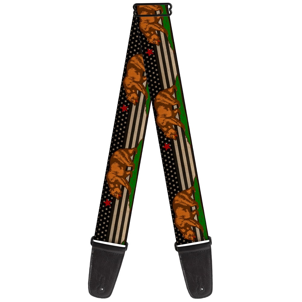 Buckle-Down Guitar Strap, Cali Bear Star US Flag Stretch Black White Red, 2 Inches Wide