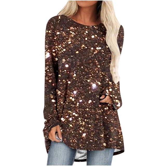 QTOCIO Hauts à Manches Longues pour Femmes, Chemises Tendance Automne, Blouse Décontractée à Manches Longues Col Rond Imprimé Graphique