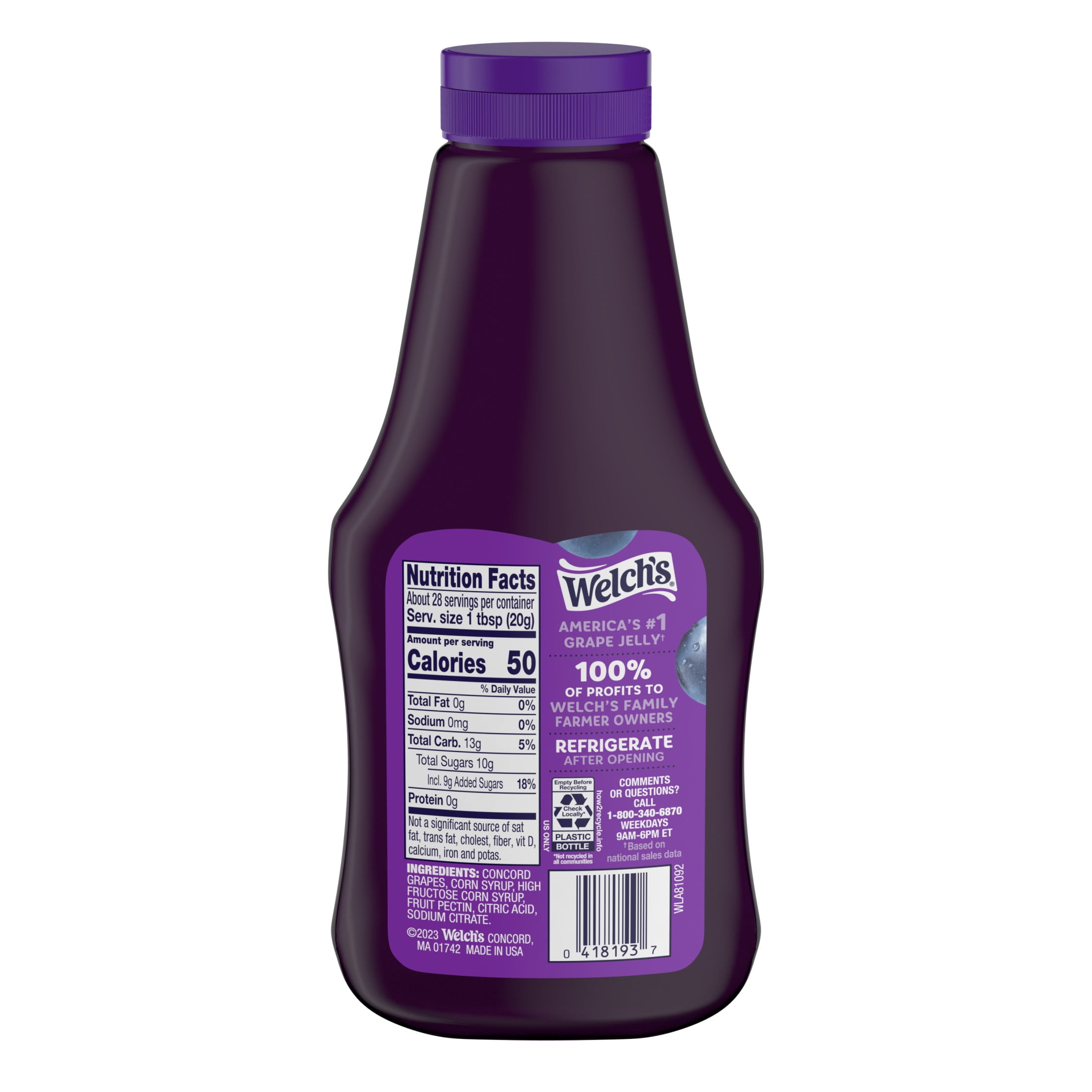 Welch's Concord Grape Jelly, 20 oz Squeeze Bottle. 4Pack