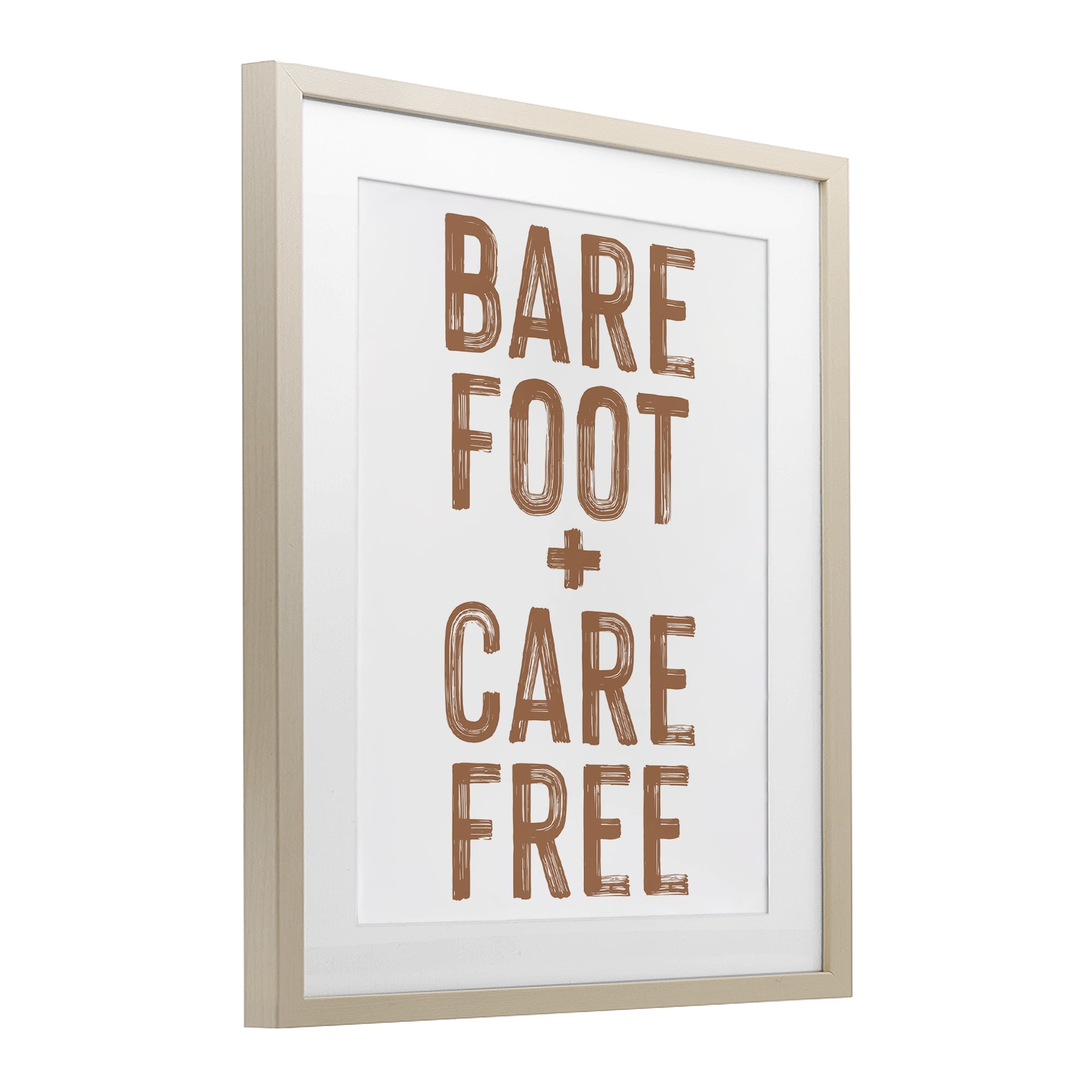 Barefoot Carefree Summer Sentiment Birch Framed Print Under Glass, design by Lettered and Lined